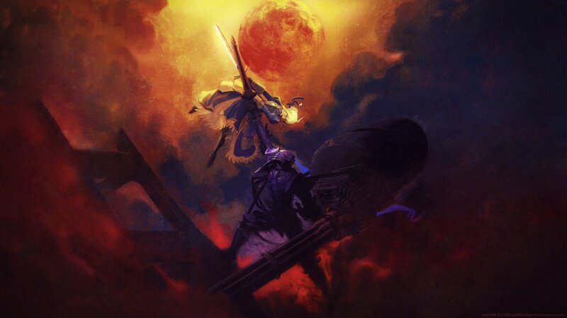 Two Warriors in Battle — Red, Dramatic, Night