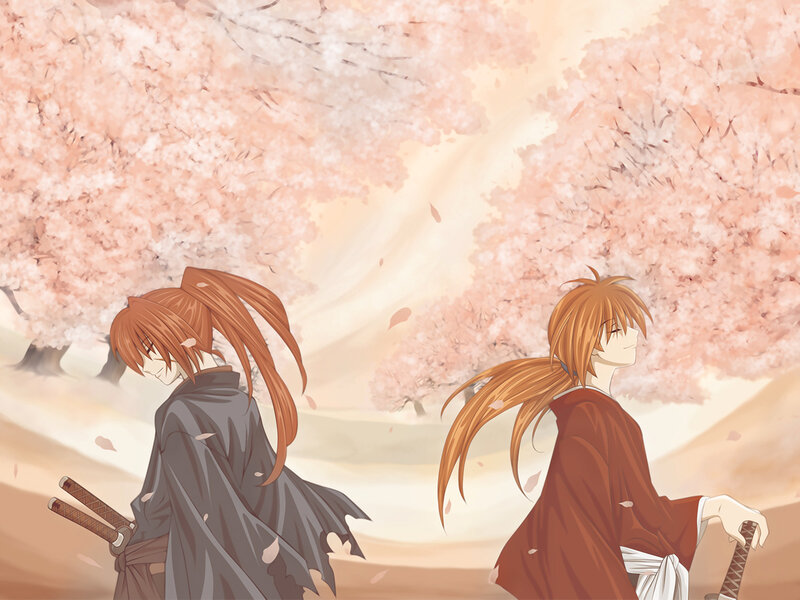 Two warriors in cherry blossom