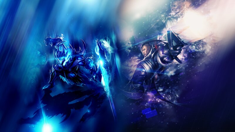 Two Warriors in Combat — Blue, Dramatic, Digital Art, Swords