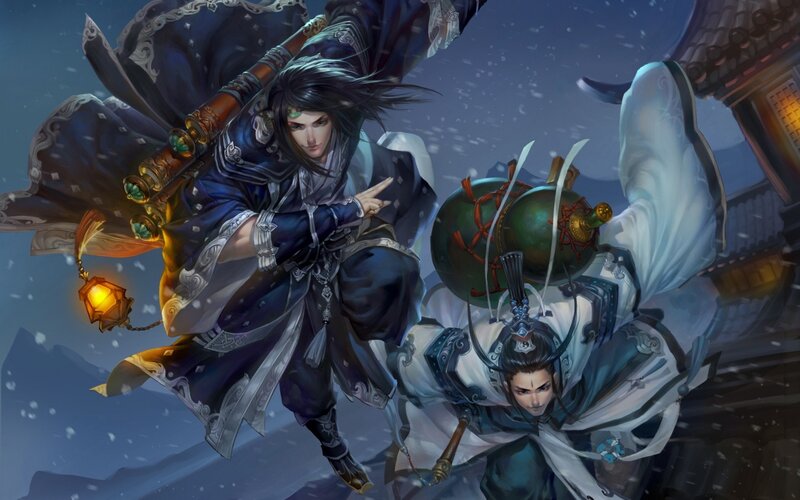 Two Warriors in Combat — Blue, Dramatic, Winter
