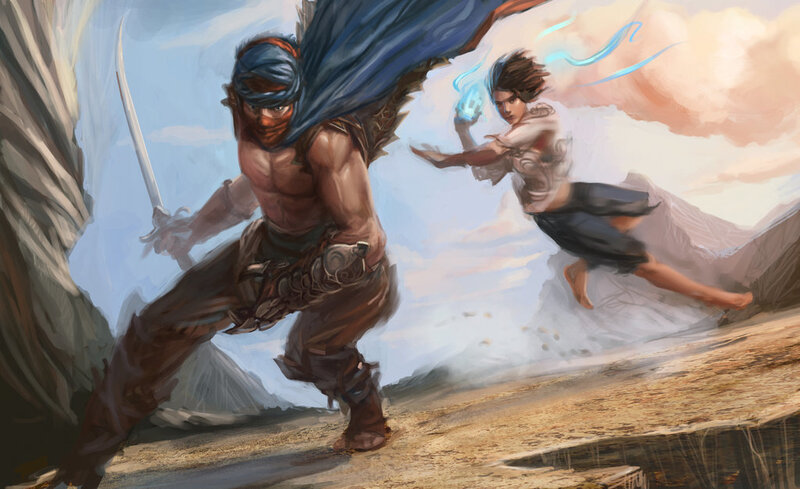 Two Warriors in Combat — Blue