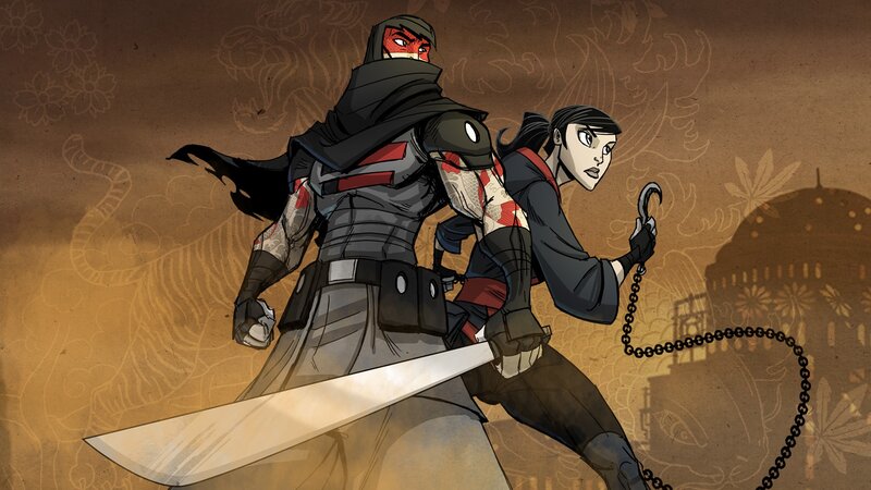 Two Warriors in Combat — Brown, Dramatic, Digital Art, Sword, Chain Weapon