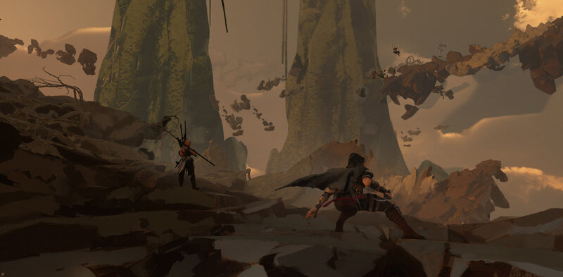 Two Warriors in Combat — Brown, Dramatic, Sunset
