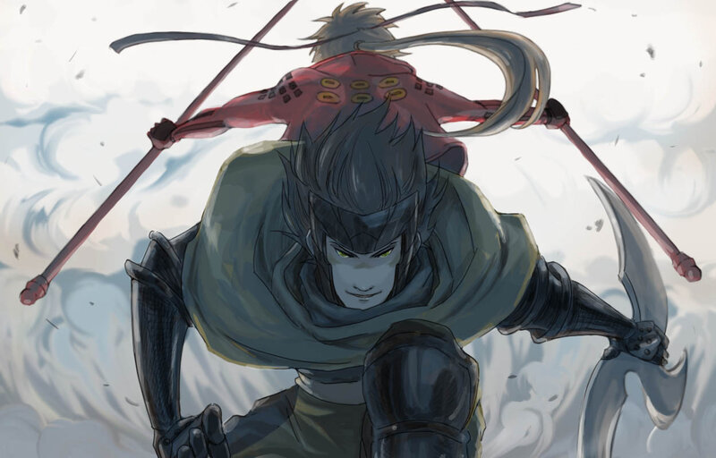 Two Warriors in Combat — Gray
