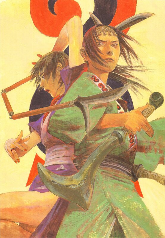 Two Warriors in Combat — Green, Dramatic, Manga