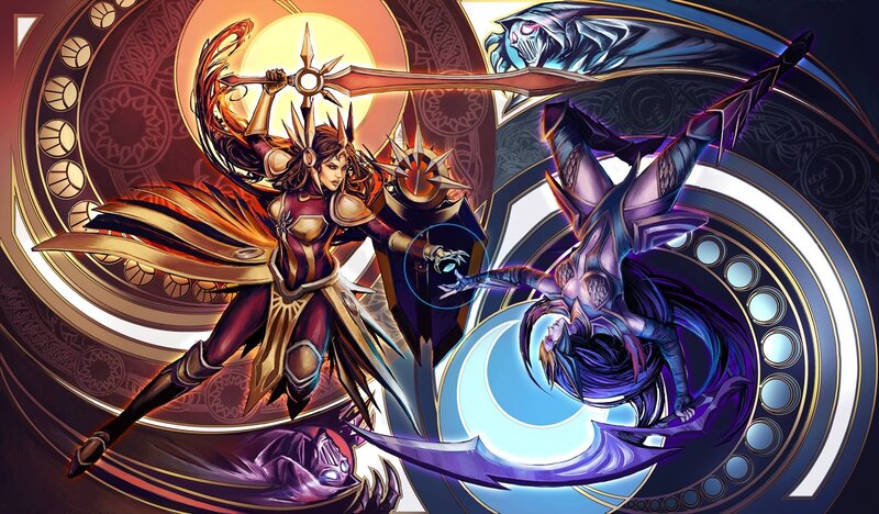 Two Warriors in Combat — Purple, Dramatic, Digital Art, Swords