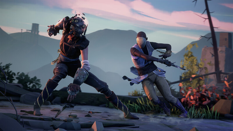 Two Warriors in Combat — Purple, Dramatic, Sunset