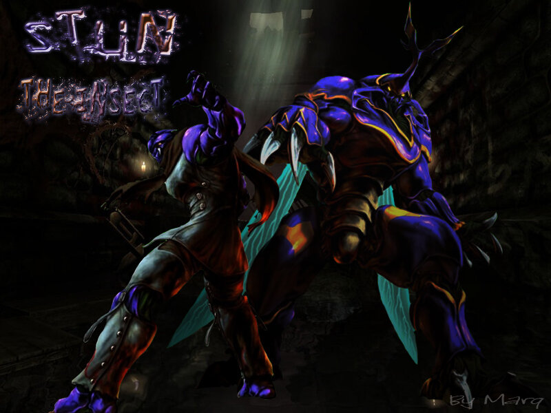 Two Warriors in Combat — Purple, Dramatic