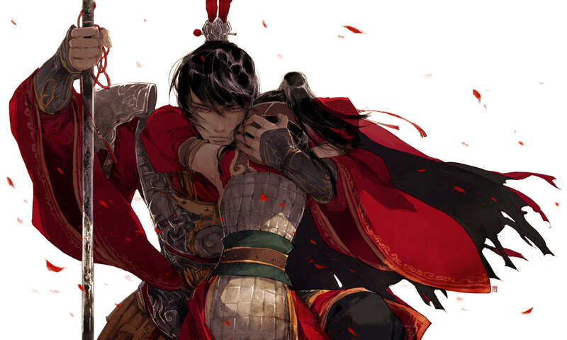 Two Warriors in Combat — Red, Dramatic, Digital Art