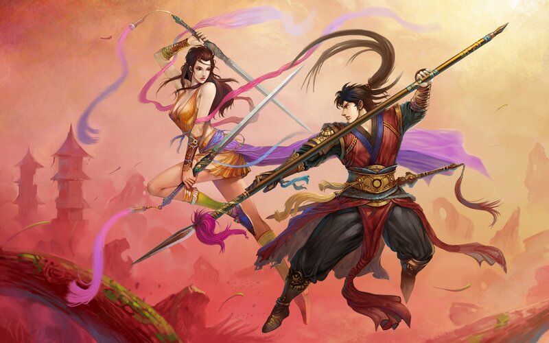 Two Warriors in Combat — Red, Dramatic, Sunset