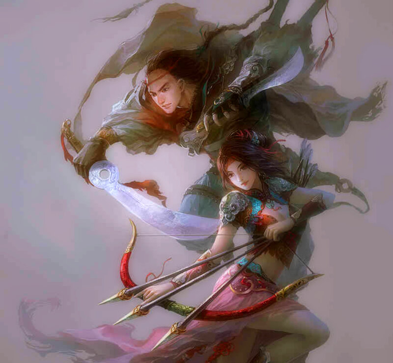 Two Warriors in Combat — White