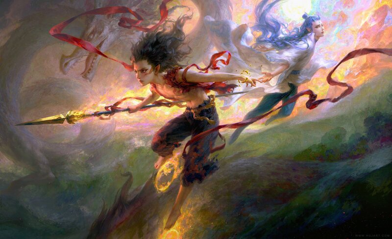Two Warriors in Flight — Red