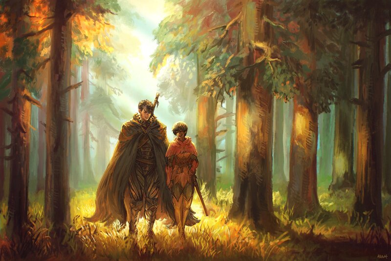 Two Warriors in Forest — Green, Serene