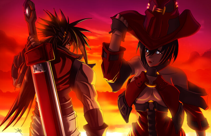 Two Warriors in Red Armor