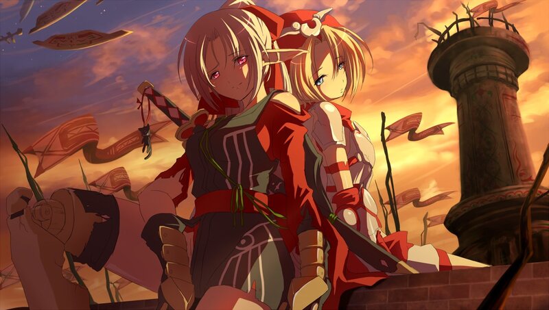 Two warriors on a battlement