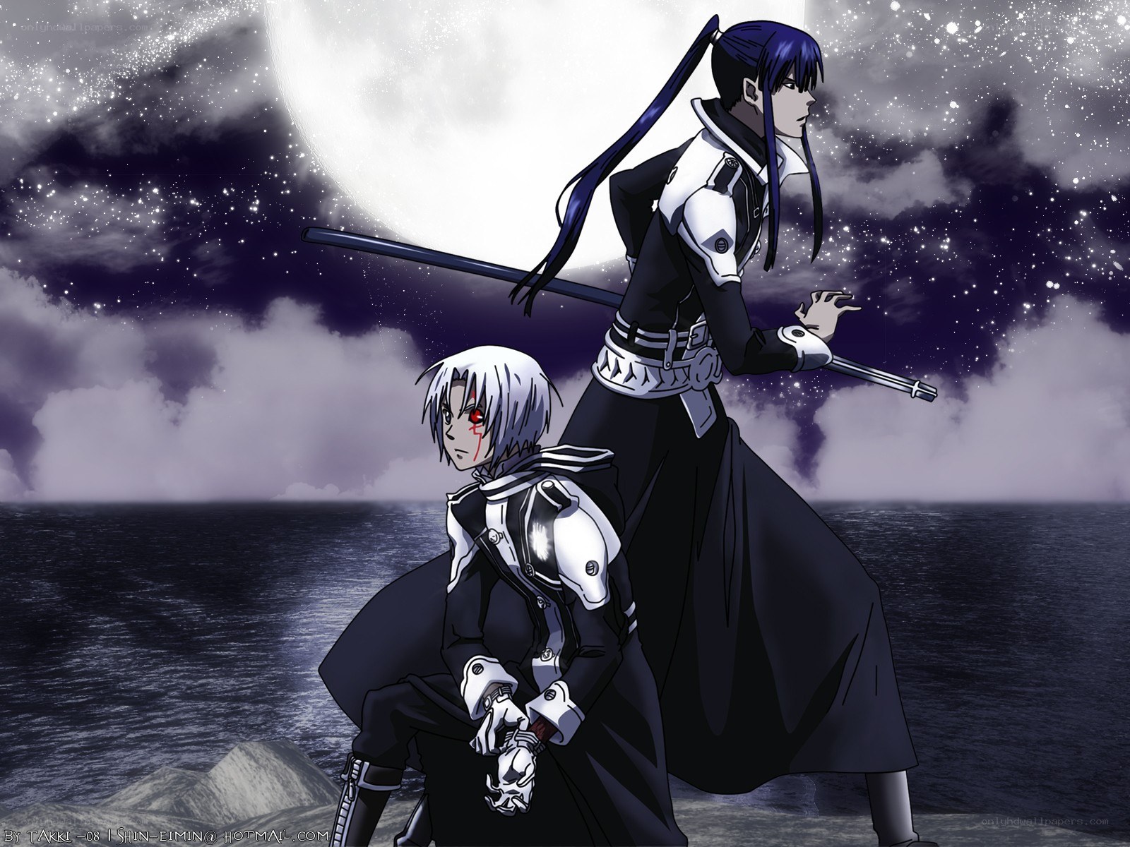 Two warriors on a cliff at night
