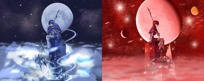 Two warriors on celestial pillars