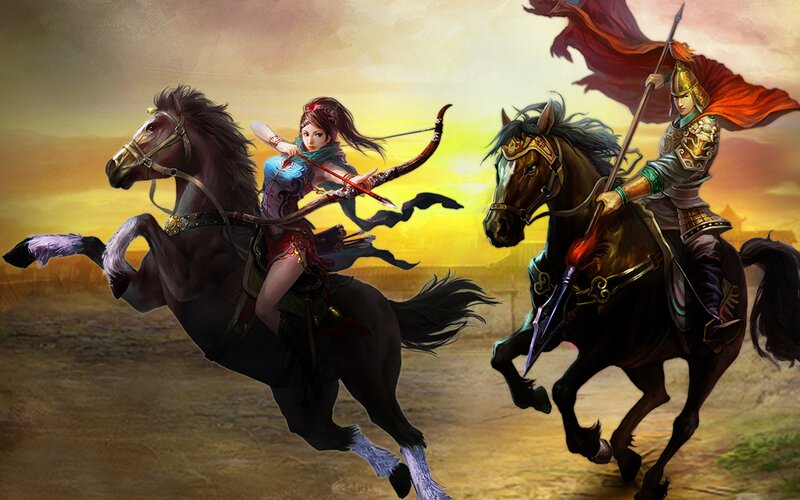 Two Warriors on Horses — Yellow