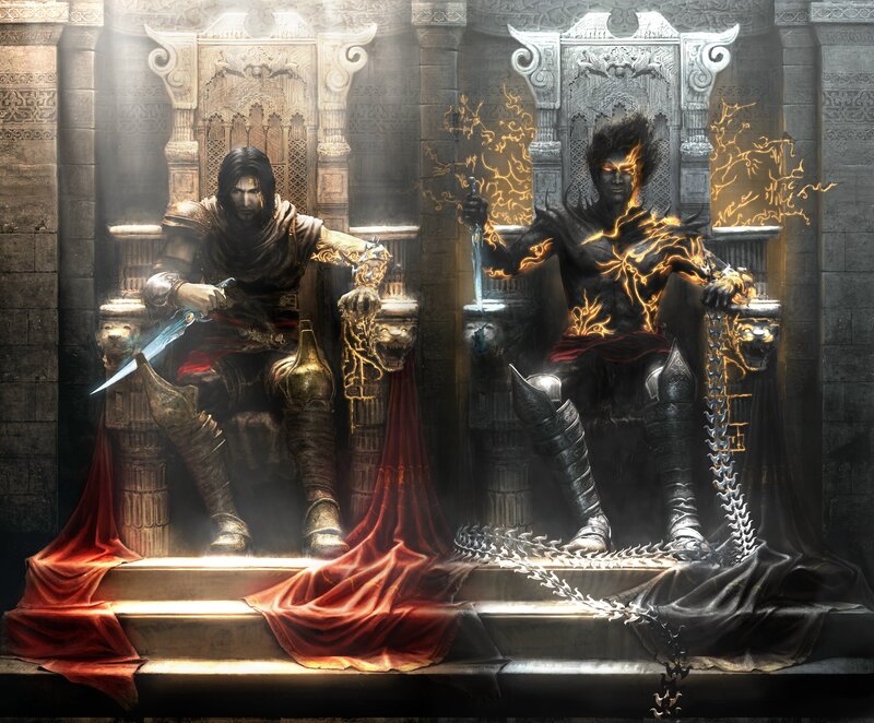Two warriors on thrones