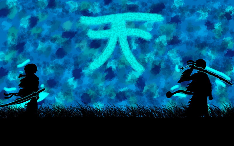 Two Warriors Silhouetted