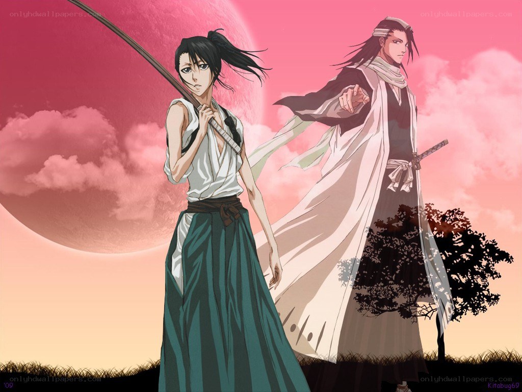 Two warriors stand against a red moon