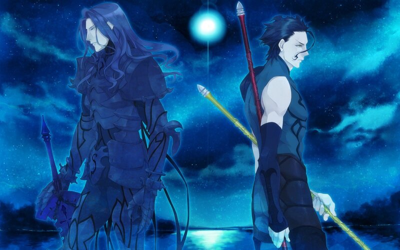 Two warriors under a starry sky