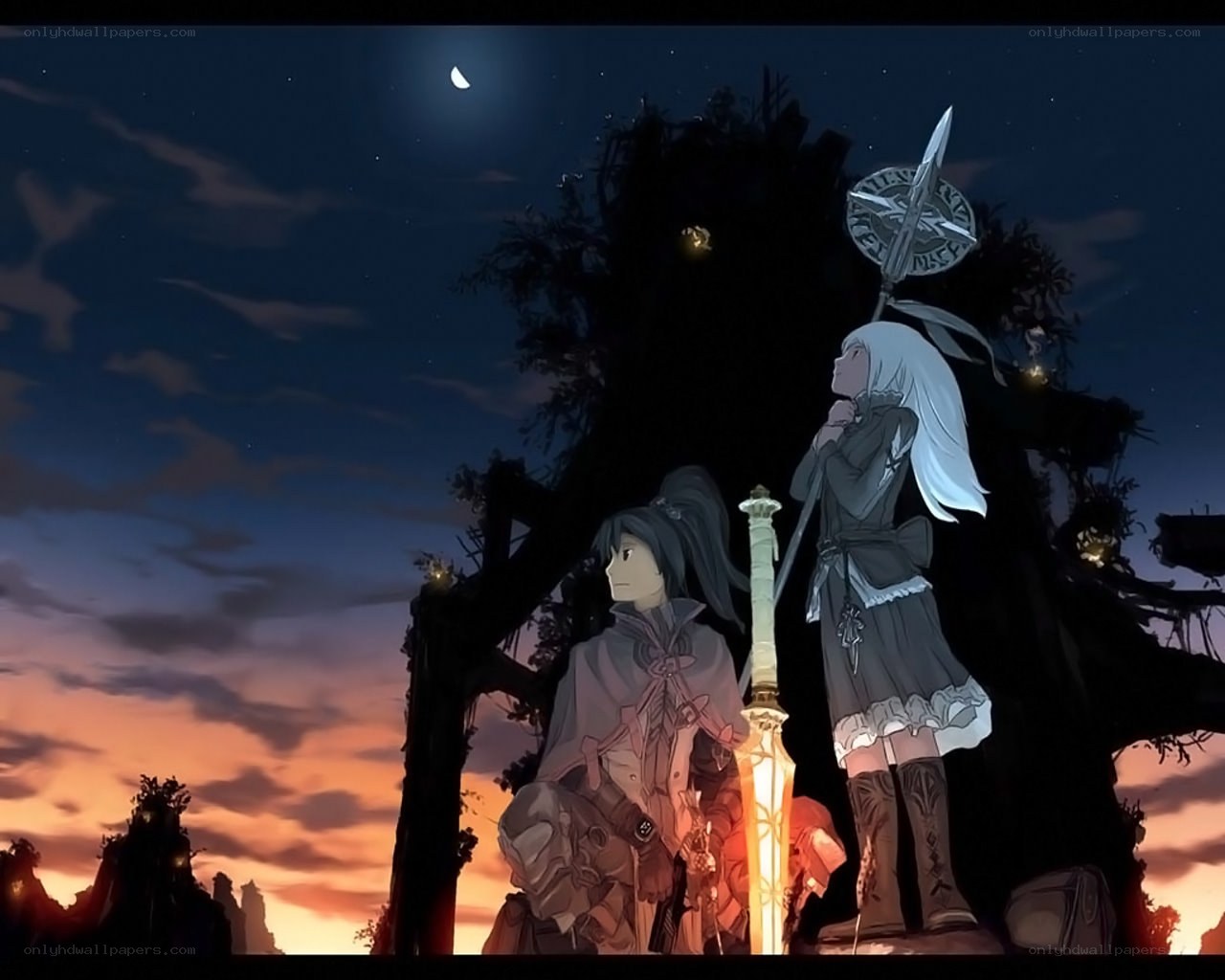Two warriors under the moon