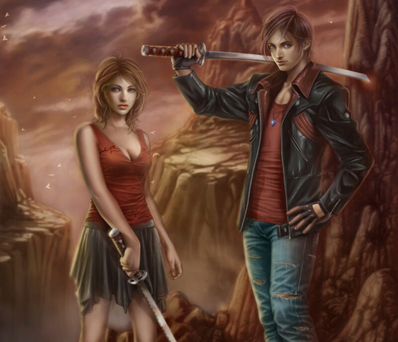 Two Warriors with Swords — Brown