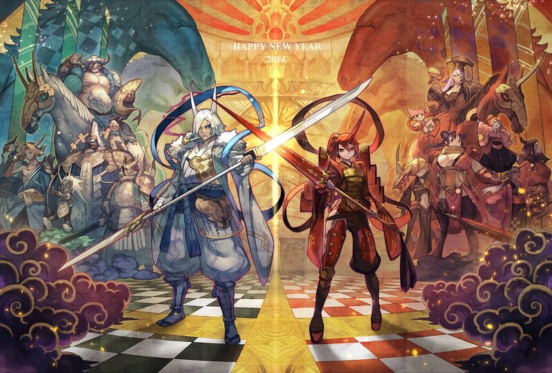 Two Warriors with Swords — Gold