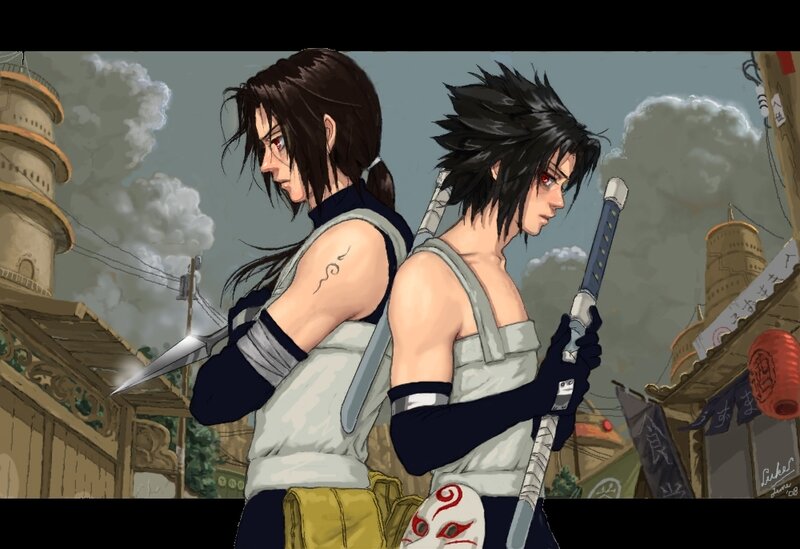 Two Warriors with Swords — Gray