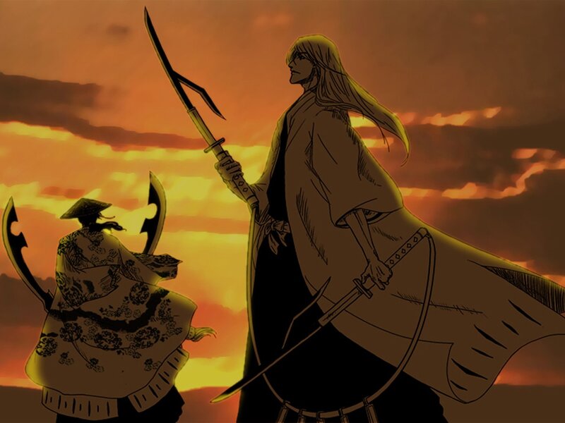 Two Warriors with Swords — Orange, Dramatic, Sunset, Anime, Cape