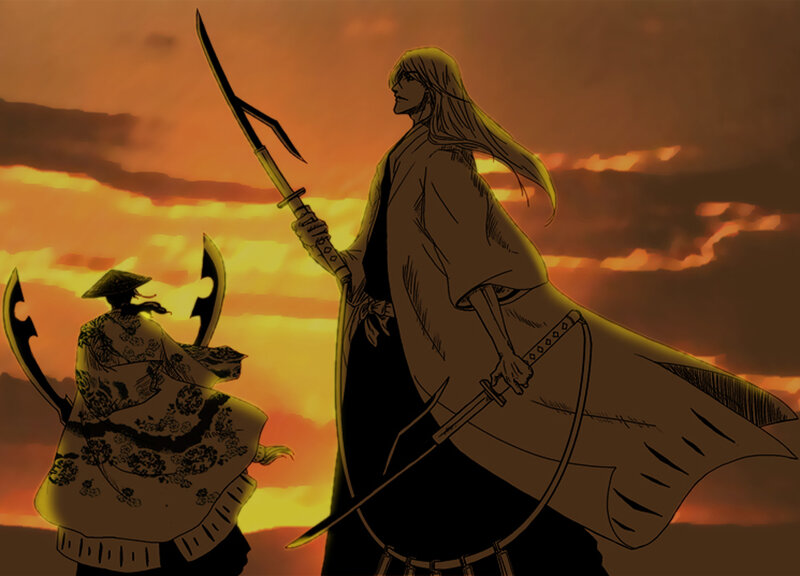 Two Warriors with Swords — Orange, Dramatic