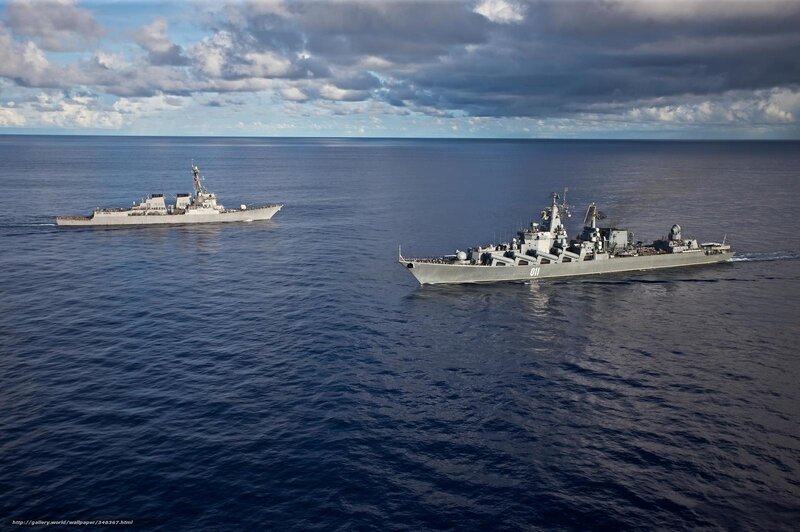 Two Warships at Sea — Blue