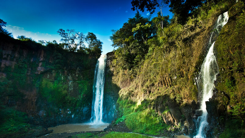 Two Waterfalls in Canyon — Blue, Serene