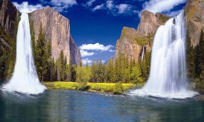 Two Waterfalls in Canyon