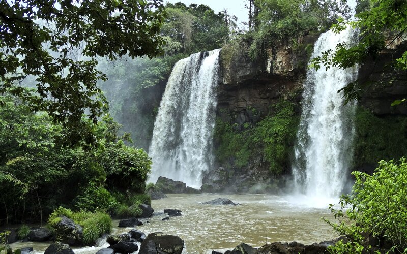 Two Waterfalls in Forest — Green, Serene, Afternoon, Photograph, Trees, River