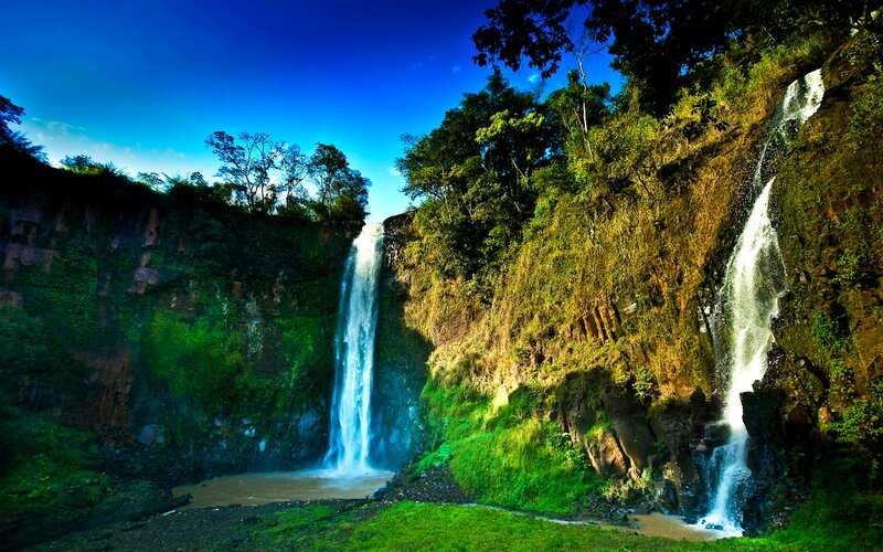 Two Waterfalls in Jungle — Blue