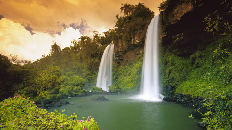 Two Waterfalls in Jungle — Green, Dramatic