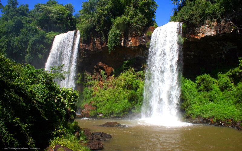 Two Waterfalls in Jungle — Green, Natural