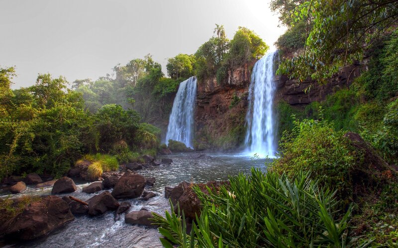 Two Waterfalls in Jungle — Green, Serene, Afternoon, Photograph, River, Rocks
