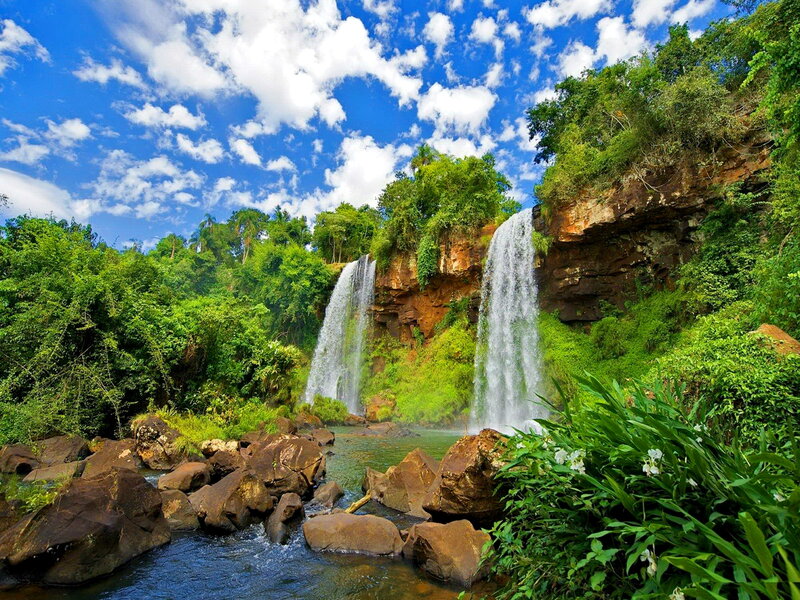Two Waterfalls in Jungle — Green, Serene, Afternoon, Photograph
