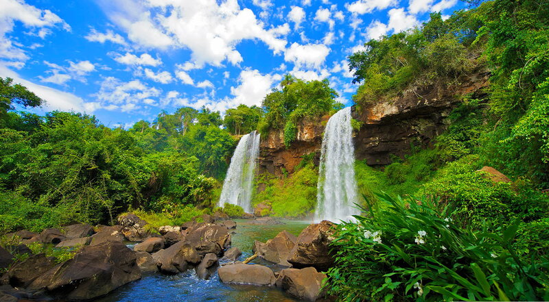Two Waterfalls in Jungle — Green, Serene, Afternoon, Photograph, Trees