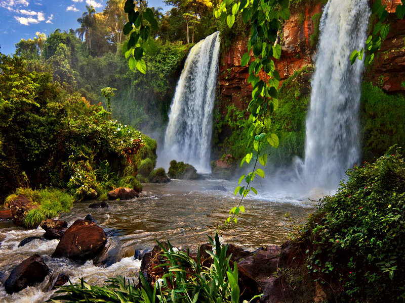 Two Waterfalls in Jungle — Green, Serene, Afternoon