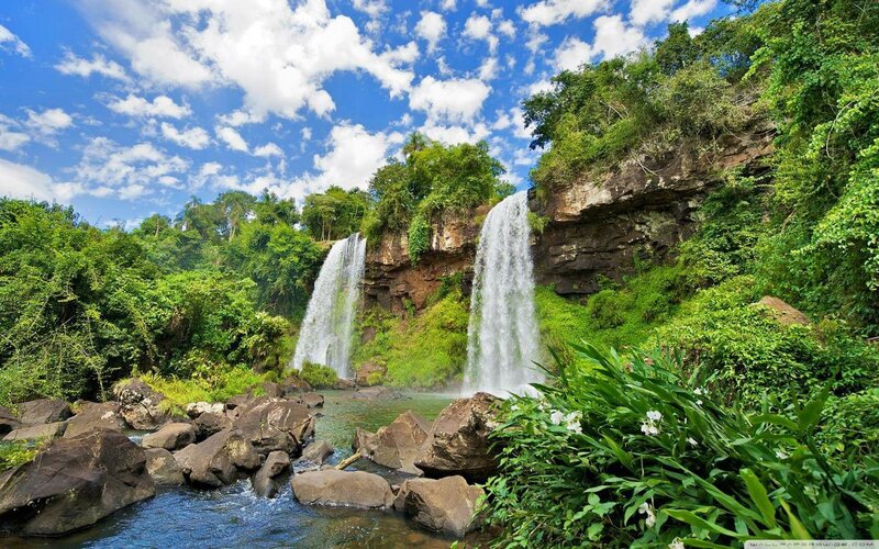 Two Waterfalls in Jungle — Green, Serene
