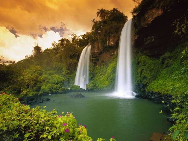 Two Waterfalls in Jungle — Green