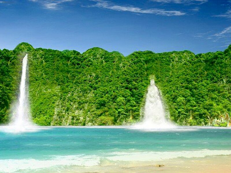 Two Waterfalls on Beach