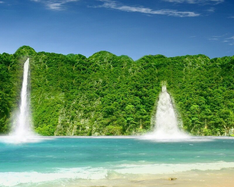 Two Waterfalls on Island
