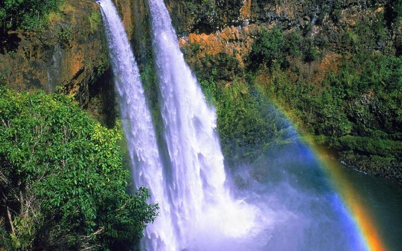 Two Waterfalls with Rainbow