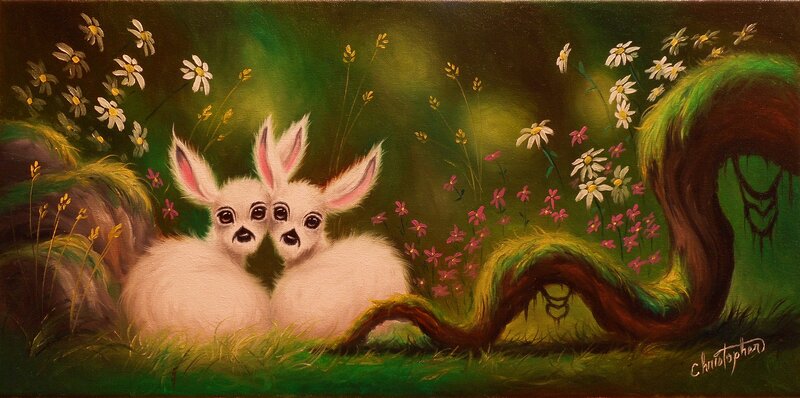 Two White Bunnies — Green, Serene