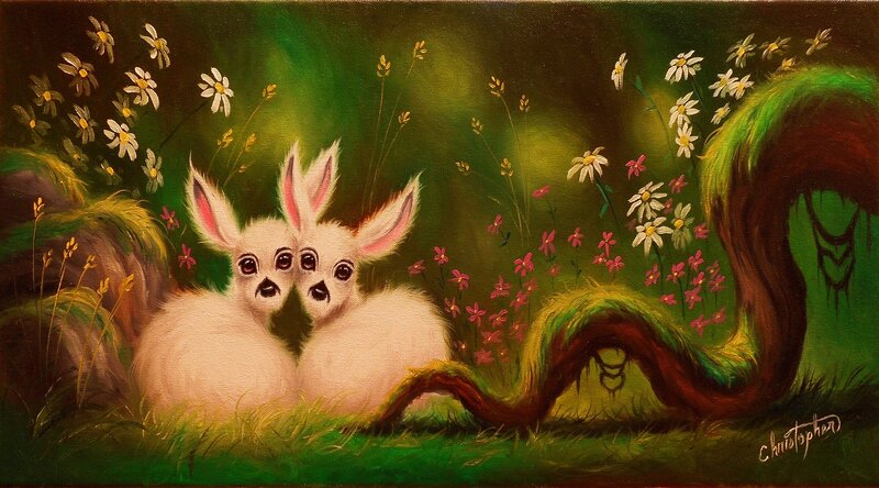 Two White Bunnies — Green